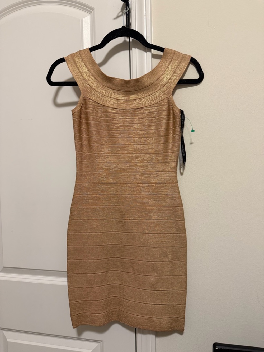 Alexia Designs Metallic Gold Mini Bandage Dress